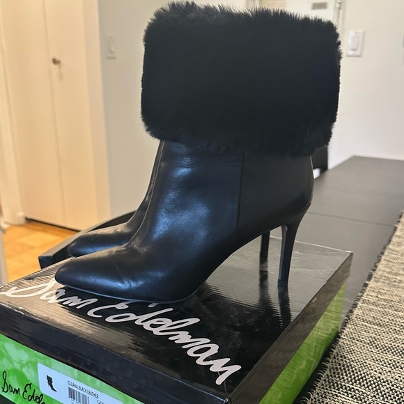 Sam Edelman “Oleana” Black Leather Fur Boots Sz 8 - Picture 2 of 12